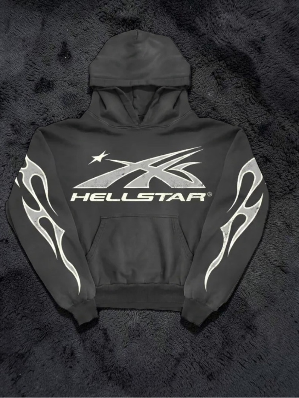Hellstar Black Hoodie with Silver Flame Graphics